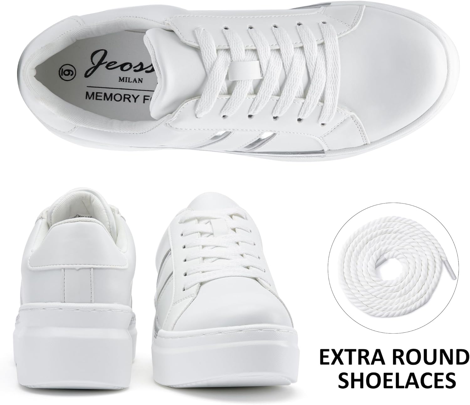 Jeossy Women's Platform Chunky White Casual Sneakers, Comfort 8028 Trendy Sneakers So Light Weight - Image 5