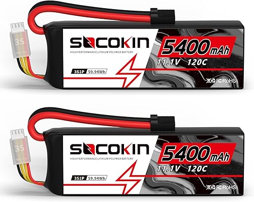 Socokin 3S Lipo Batería 11.1V 3 celdas 5400mAh Lipo Baterías 120C Soft Case RC Lipo Batería con TR Plug para Arrma 110 RC Crawler Buggy Truggy