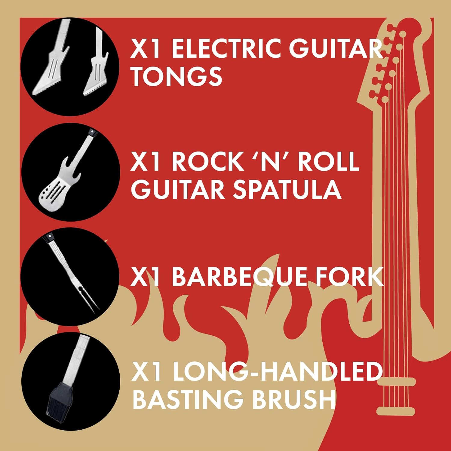 Gifts for Men - BBQ Grilling Set, 4-Piece Heavy Duty Stainless Steel Barbeque Tools - Unique Gifts for Dad, Father, Music Lovers, Perfect Barbecue Accessories for Indoor & Outdoor Use (Guitar Design) - Image 2