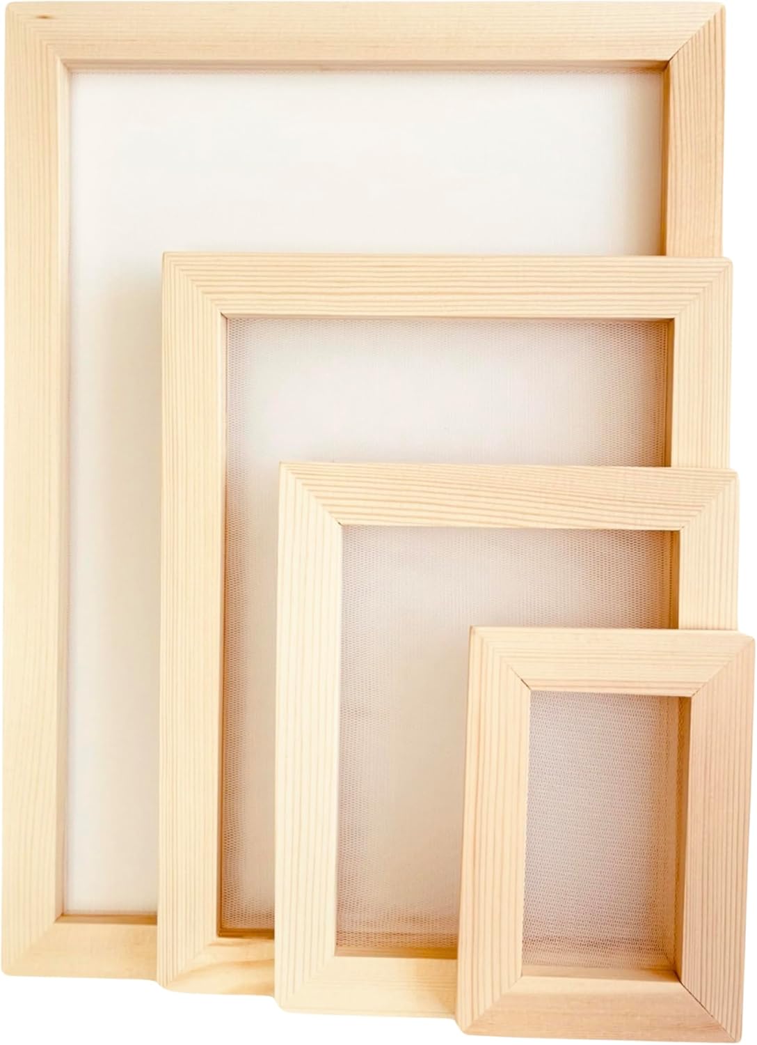 4 Sizes Wooden Paper Making Mould Papermaking Mould Frame Screen Tools for DIY Paper Craft and Dried Flower Handcraft (11.8x8.3 inch, 8.2x5.9 inch, 5.4x4.3 inch, 3.8x1.9 inch
