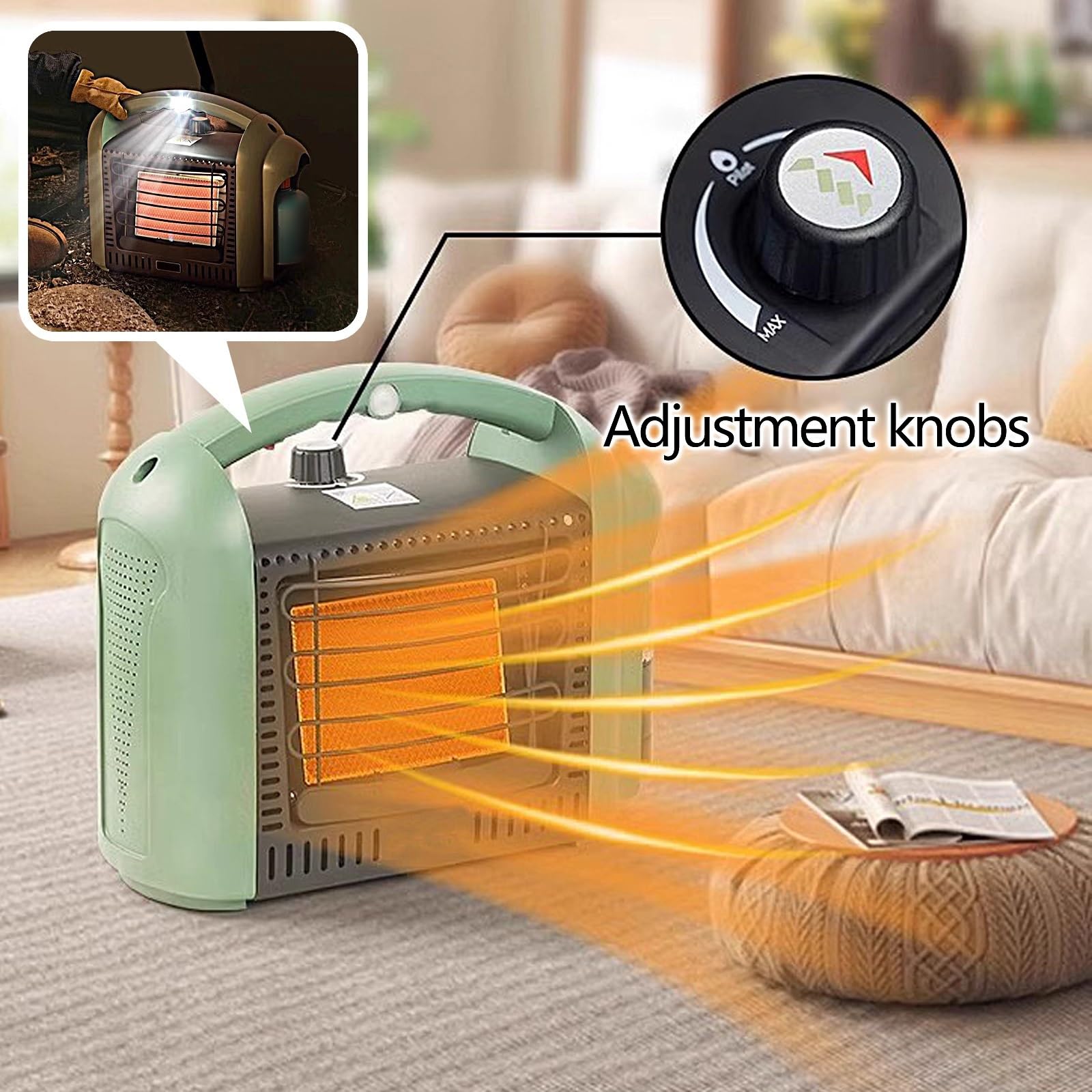 2500W/5200W Estufa Exterior Gas, Calefactor Exterior Terraza, Estufa Exterior Jardin, Calentador Exterior para Interior Exterior Camping Pesca en Hielo(37.5 * 20.5 * 37cm)