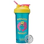 BlenderBottle Spongebob Shaker Bottle Pro Series Perfect for Protein Shakes and Pre Workout, 28-Ounce, Yellow/Blue, Musclebob Buffpants