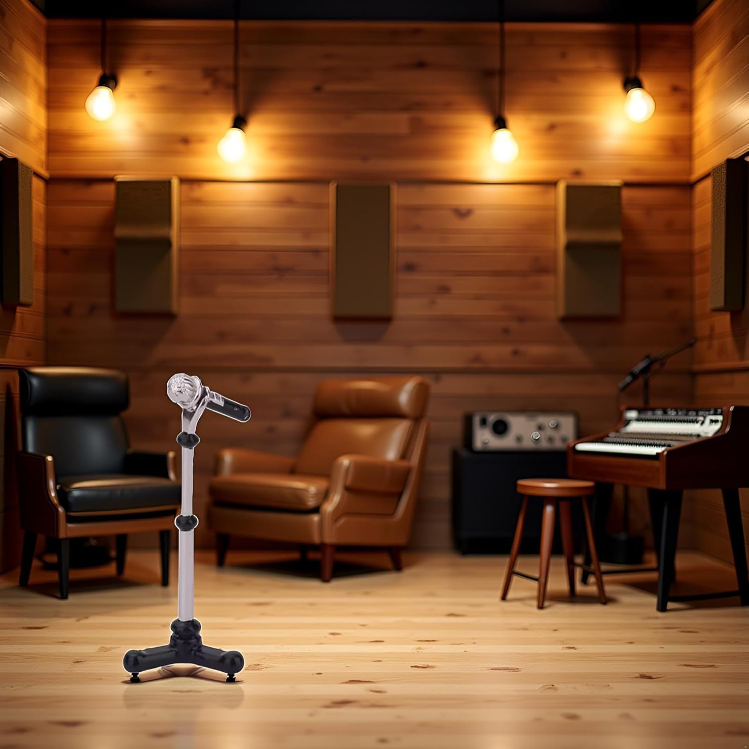2Pcs Black 1/12 Dollhouse Miniature Accessories,Metal Microphone with Stand - Image 4