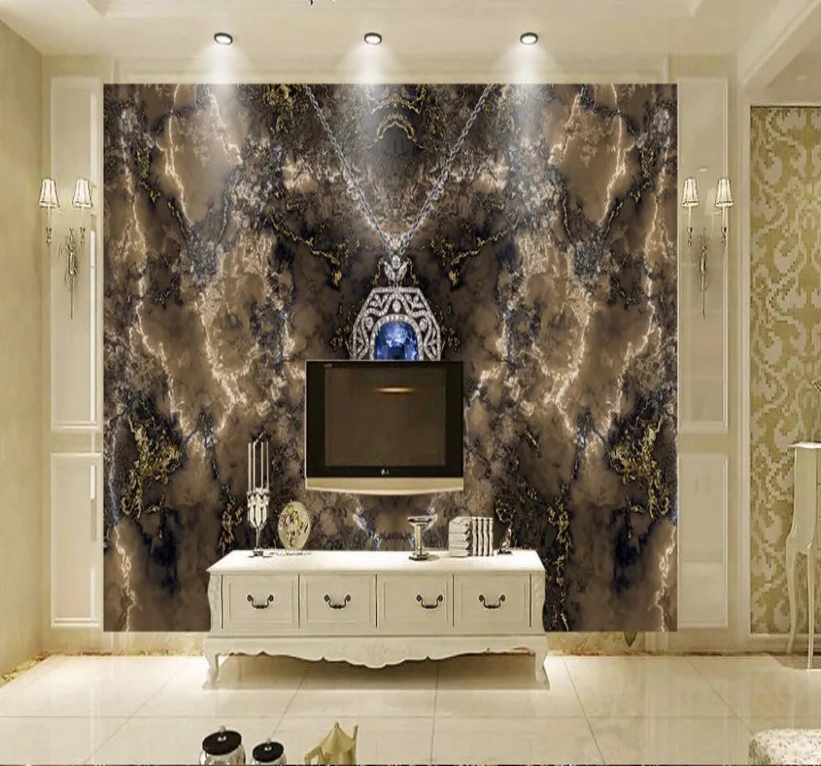 Wallpaper-3D-Xlm 350Cm×256Cm(B×H) Art Black Abstract Marble Effect Texture Diamonds 3D Wallpaper Easy Install Feature Office Living Room Sofa Bedroom Tv Background Wall Decoration-350Cm×256Cm