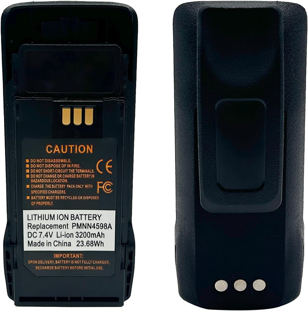 PMNN4598A Non-IMPRES Battery Replacement for Motorola MOTOTRBO R2, 7.4V Li-ion 3200mAh (23.68Wh), Compatible with PMNN4598A PMNN4598 PMNN4600A PMNN4600, with Belt Clip