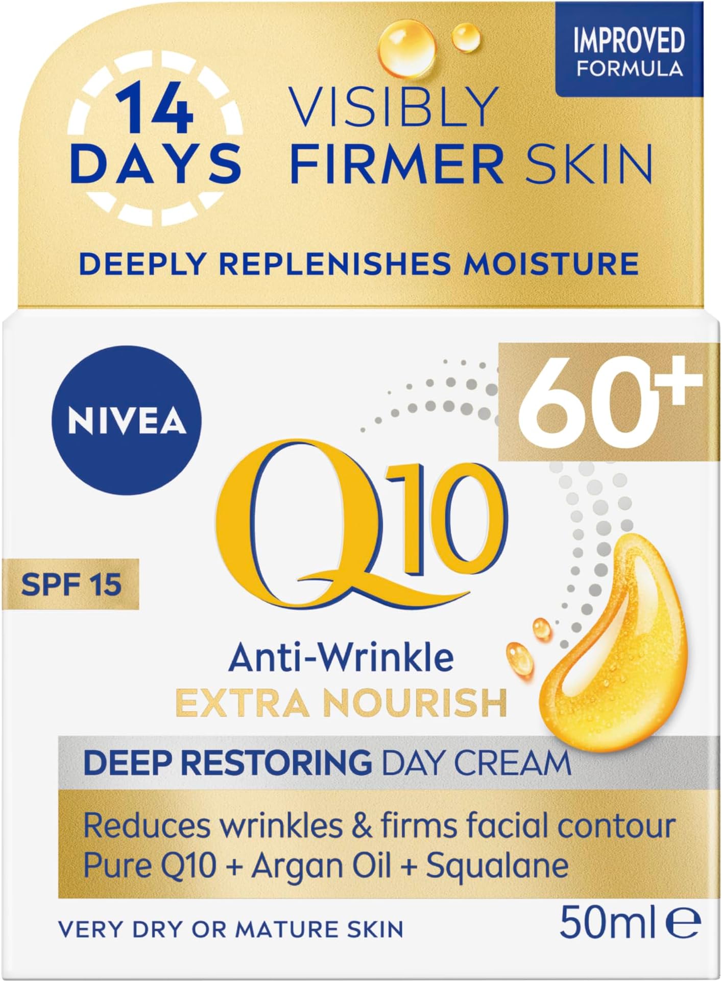 Q10 Power 60+ Skin Anti-Wrinkle + Replenishing Day Cream (50 ml), Powerful Anti Ageing Cream, Moisturiser for Women with Coenzyme Q10, Day Face Cream with SPF15