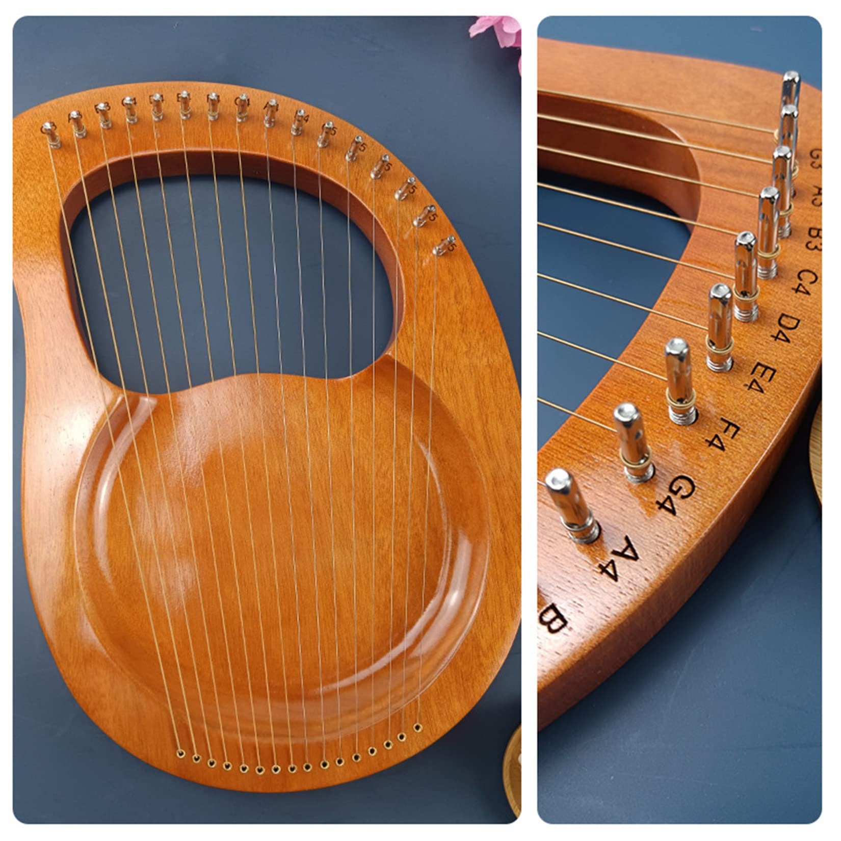 Harpe Lyre 16 Cordes Acajou Massif - Instrument Musique Ancien - Pour Débutants/adultes