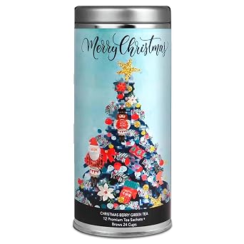 Holiday Tea Collection by La Tea Dah Christmas Berry Green Tea, Cute Reusable Christmas Tea Tin, Caffeinated Herbal Blend, Gourmet Green Tea 12 Sachets