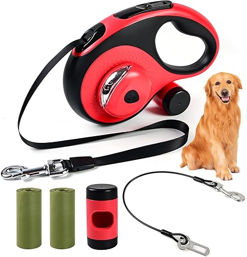 Miniatura 9 de Correa retráctil para perro de 16 pies con cable a prueba de masticaciones, correa resistente para perros grandes de hasta 110 libras, con luz LED,