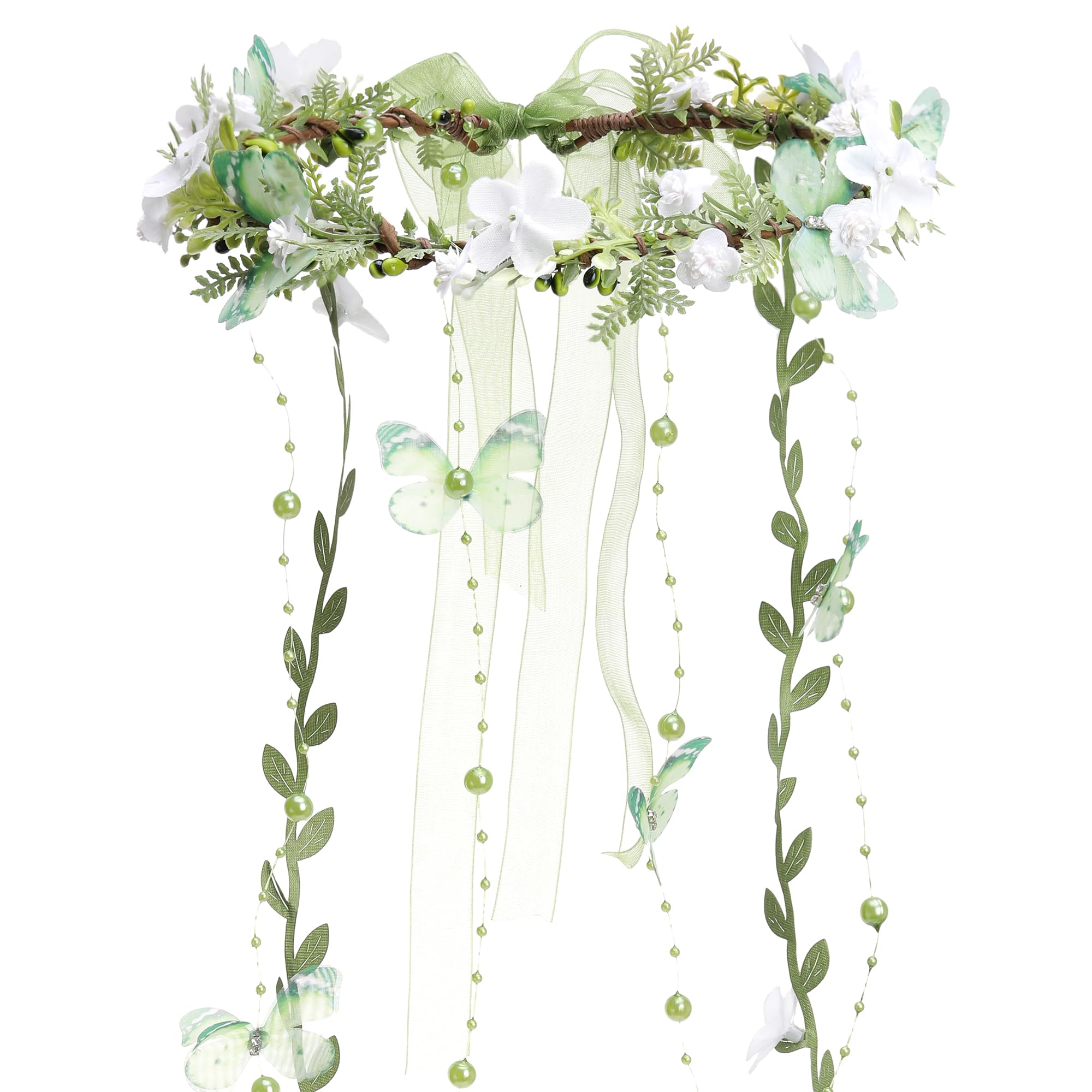 MOSTORY Elfi - Copricapo corona per fata della foresta, costume di carnevale, corona di fate, corona di fiori, con vite, farfalla, per Carnevale, donne per fotografia rinascimentale