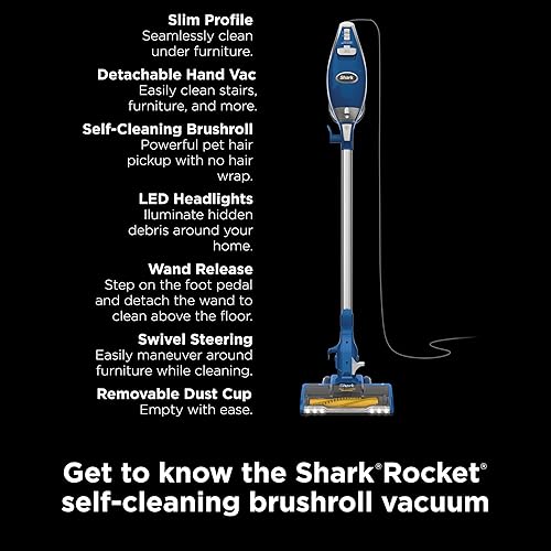 Miniatura 10 de Shark HV343AMZ Rocket Aspiradora con cable de varilla con cepillo autolimpiante, ligera y maniobrable, perfecta para recoger pelo de mascotas, se