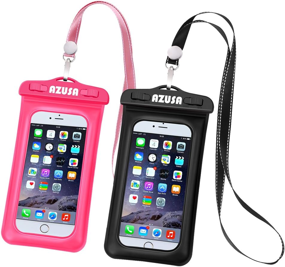 Universal Waterproof Case 2 Pack, Floating Waterproof Phone Pouch IPX8 CellPhone Dry Bag for iPhone X/8/8plus/7/7plus/6s/6/6s plus Samsung Galaxy S8/S8 Plus/S7/S6edge Note 5 4 up to 6.0"(Pink&Black)