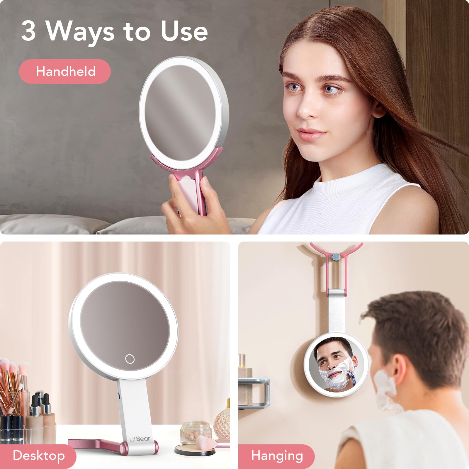 LitBear Travel Makeup Mirror - Rechargeable & Lights -6 LitBear Travel Makeup Mirror - Rechargeable & Lights -6