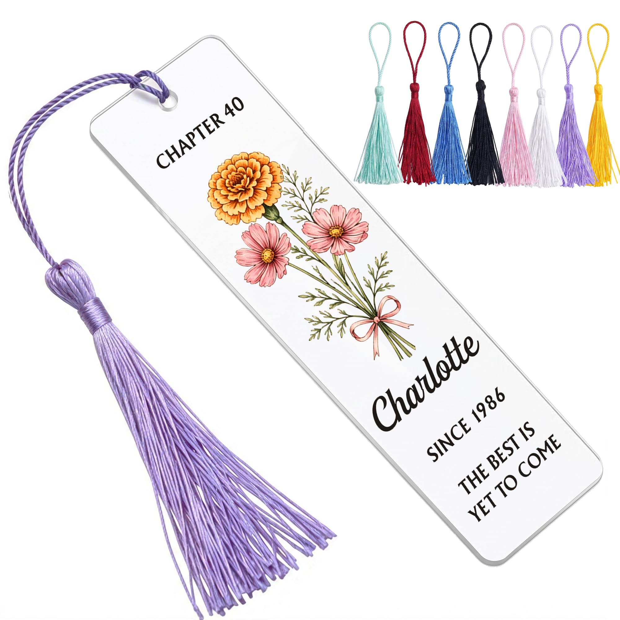 EDSG Personalised Bookmark, Custom Acrylic Bookmarks for Women Men Teacher Students, Birth Flower Bookmark Gifts Reading Accessories for Book Lovers Birthday Retirement Christmas Graduation (Purple)