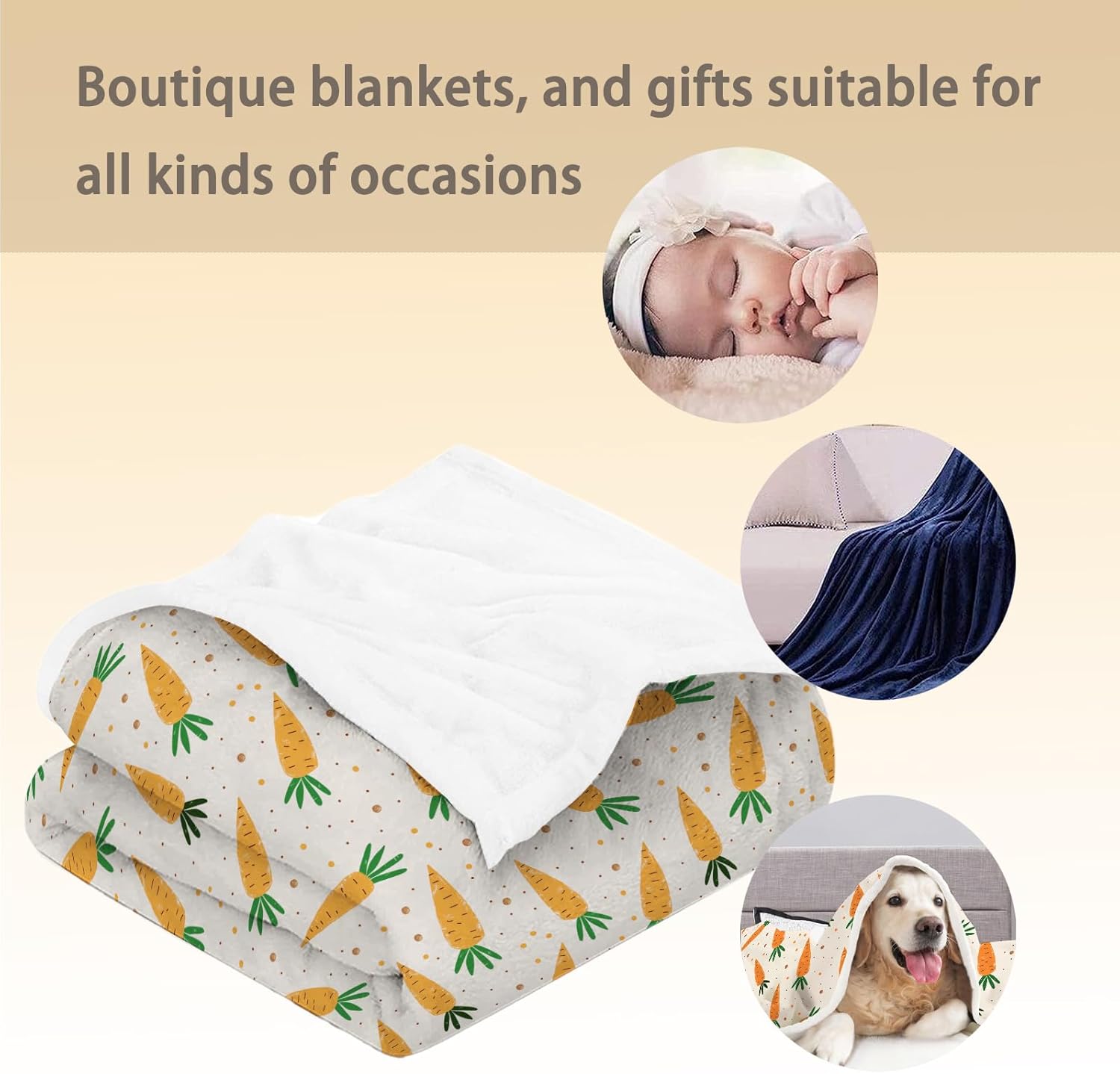 Cute Carrot Blanket, Soft Flannel Throw Blanket for Couch, Bed, Travel, Living Room & Home Decor, Cozy Lightweight Warm Fluffy Fuzzy Blankets for Adults Kids Women Girls 60×50 in - Image 5