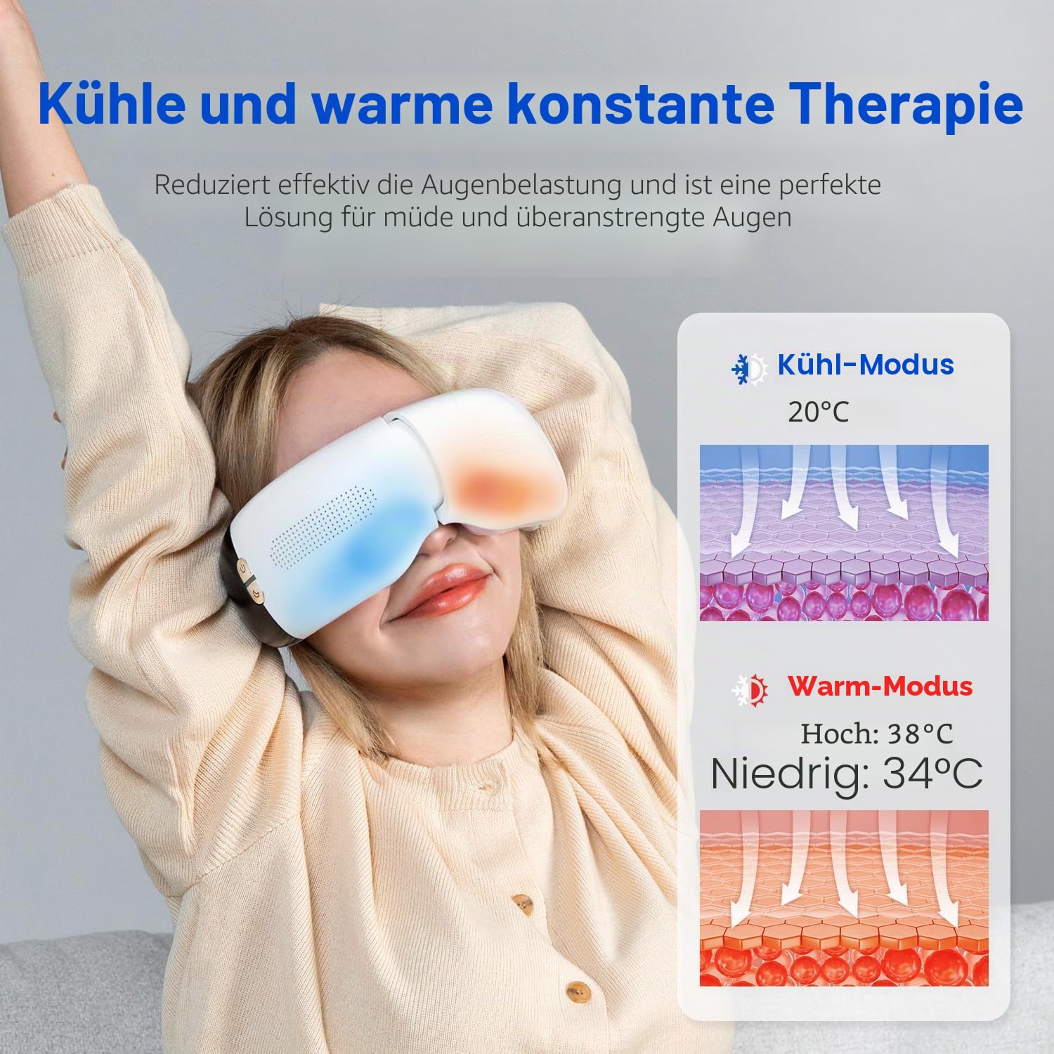 HubiCare Augenmassagegerät mit Wärme und Kühlung Augenmasken mit Heiß- und Kältetherapie, Kompression, Vibration zur Linderung von Migräne, trockene Augen, reduziert Augenbelastung, Bluetooth-Musik