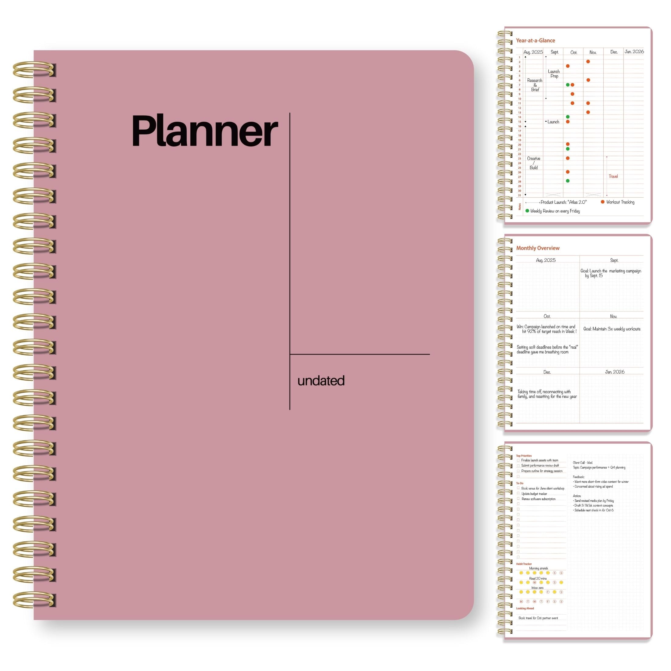 Agenda settimanale non datata, 21,6 x 27,9 cm, layout cruscotto con revisione annuale, calendari mensili e lista delle cose da fare settimanale, organizer rilegato a spirale per lavoro, studio e vita