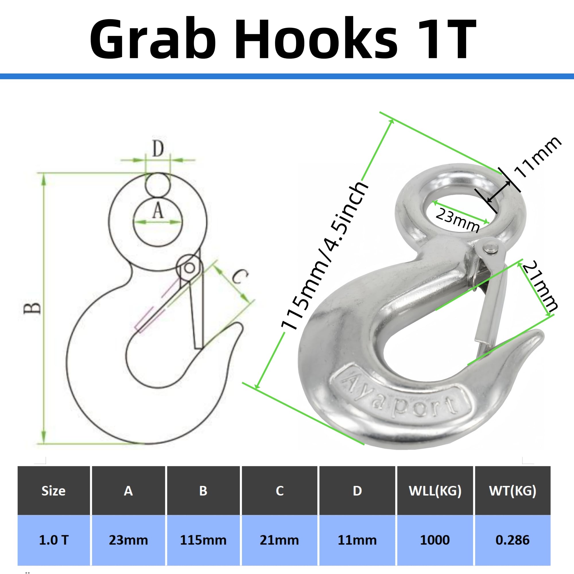 Crosby L-322AN Swivel Hook with Latch | 15 Ton Working Load Limit | Swivel Attachment | Forged Alloy Steel | Load Rated | 1048880