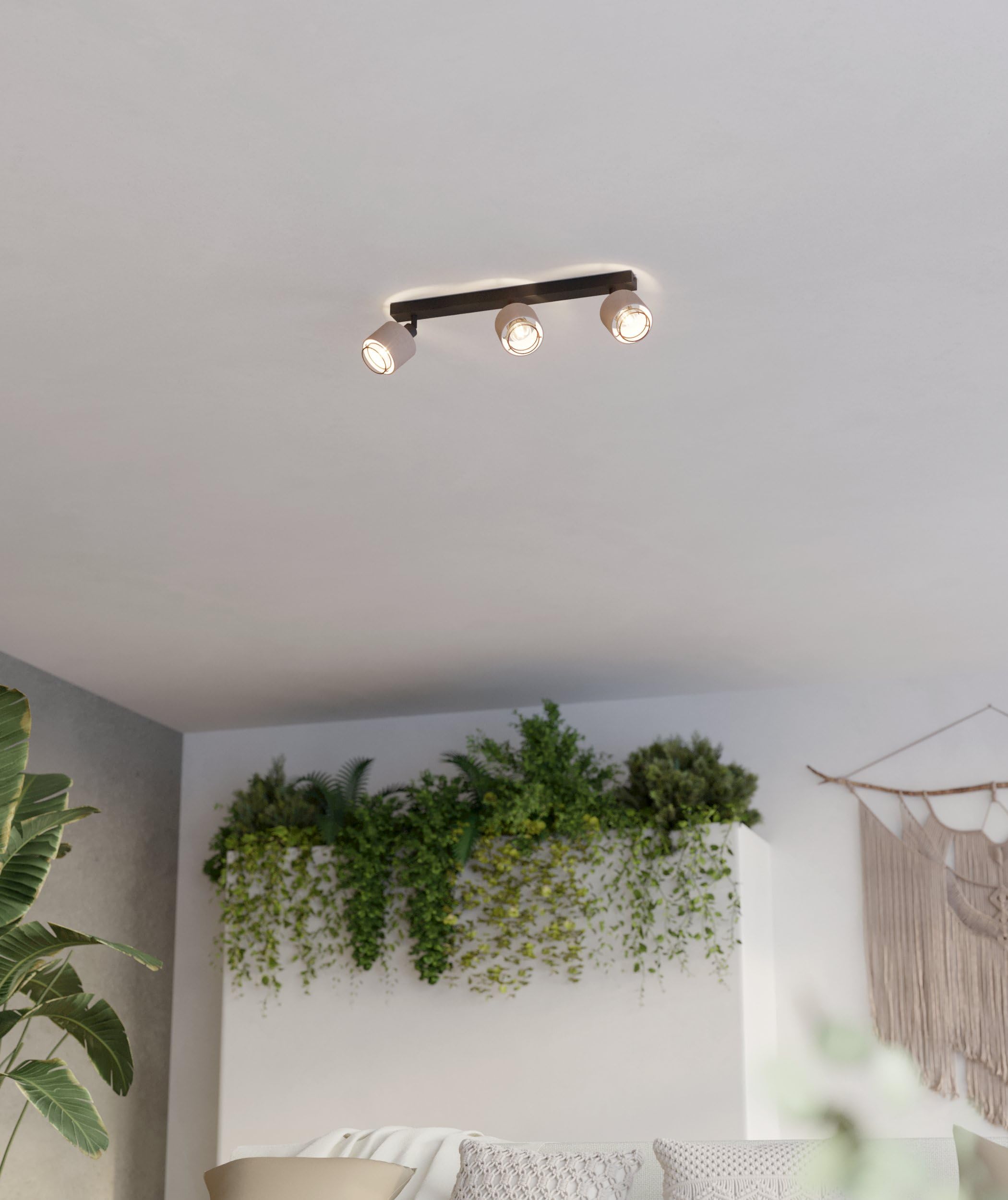 EGLO Applique Murale intérieure Rosley, Lampe Mural d'intérieur avec Spot orientable, Spot en Tissu Naturel et métal Noir, éclairage pour Salon et Chambre à Coucher, Douille E14