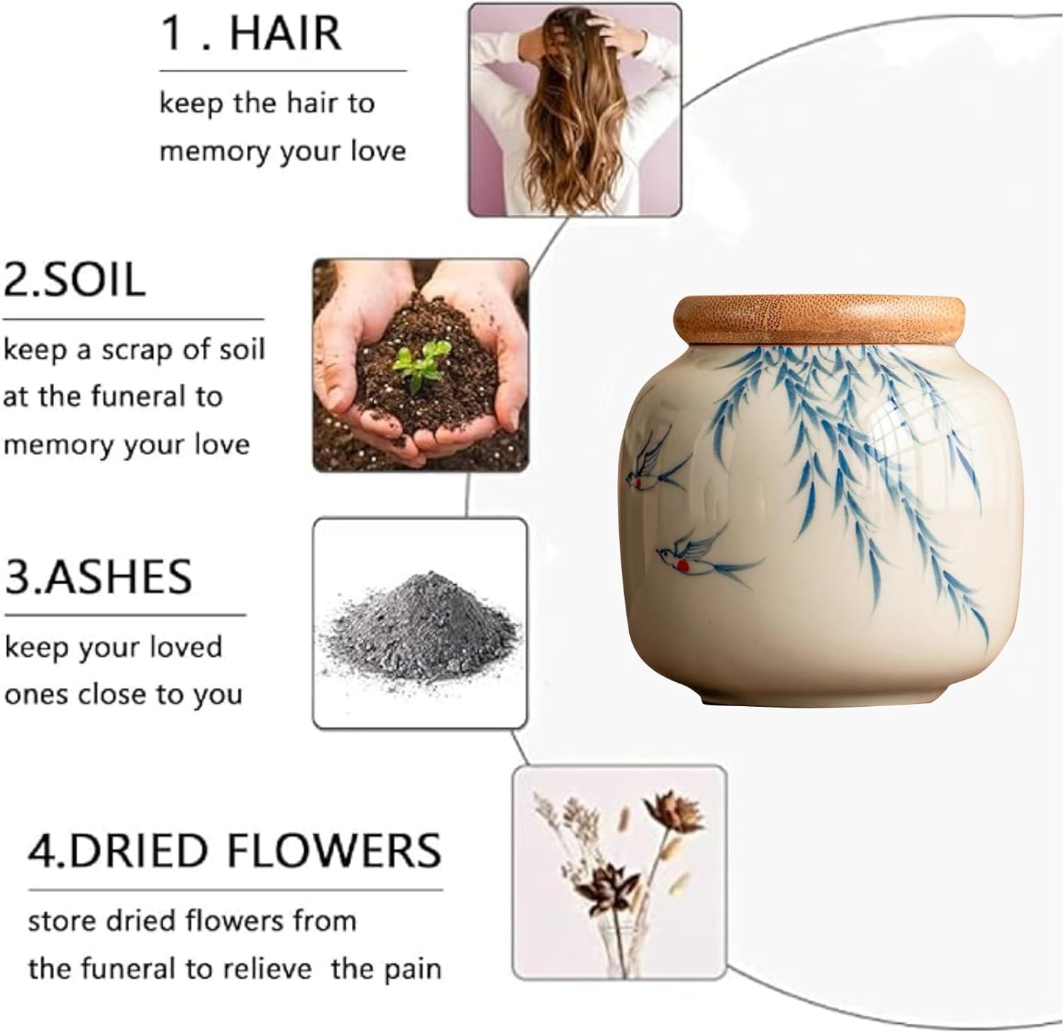 Small Urn Ashes Keepsake- 3 inches Ceramic Hand Draw Willow and Bird Small urn， Capacity 10 Cubic inches Memorial Funeral urn for Human, Adult, Child, Pets - Qnty 1 - Image 5