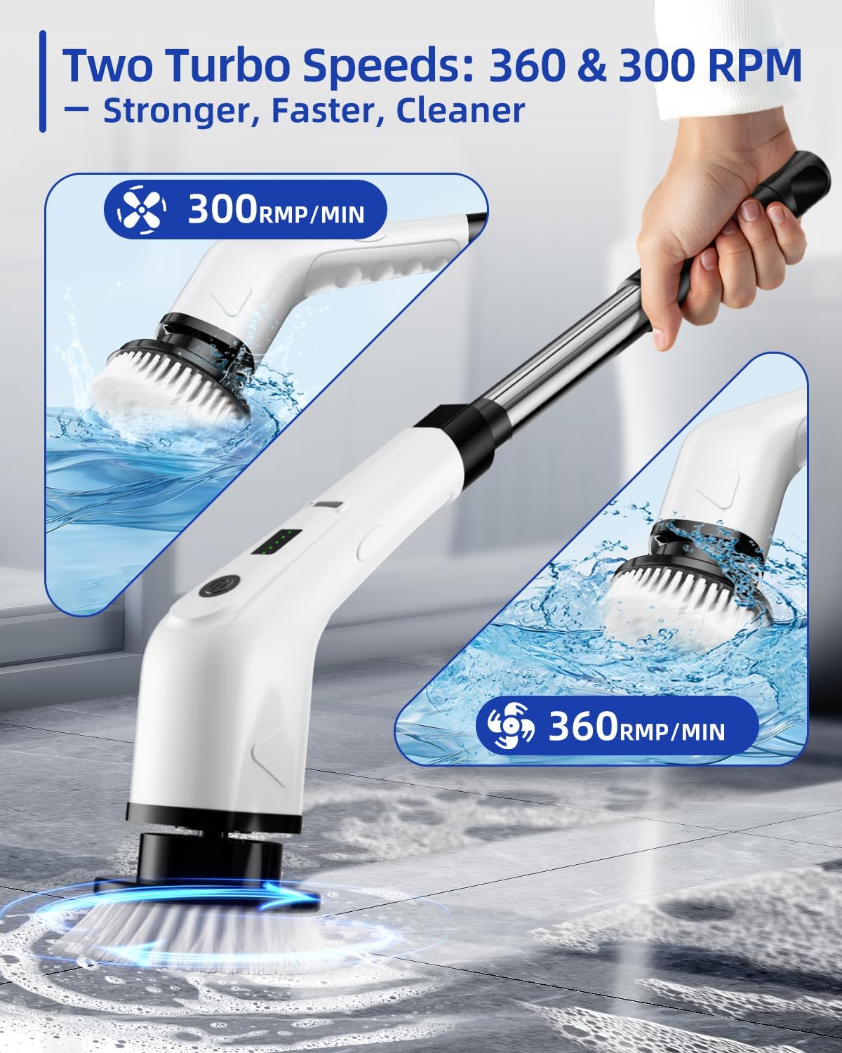 Electric Spin Scrubber, Cordless Power Scrubber for Bathroom Cleaning, 6 Replaceable Brush Heads, 360 RPM, Long Battery for Tub, Tile, Grout & Floor