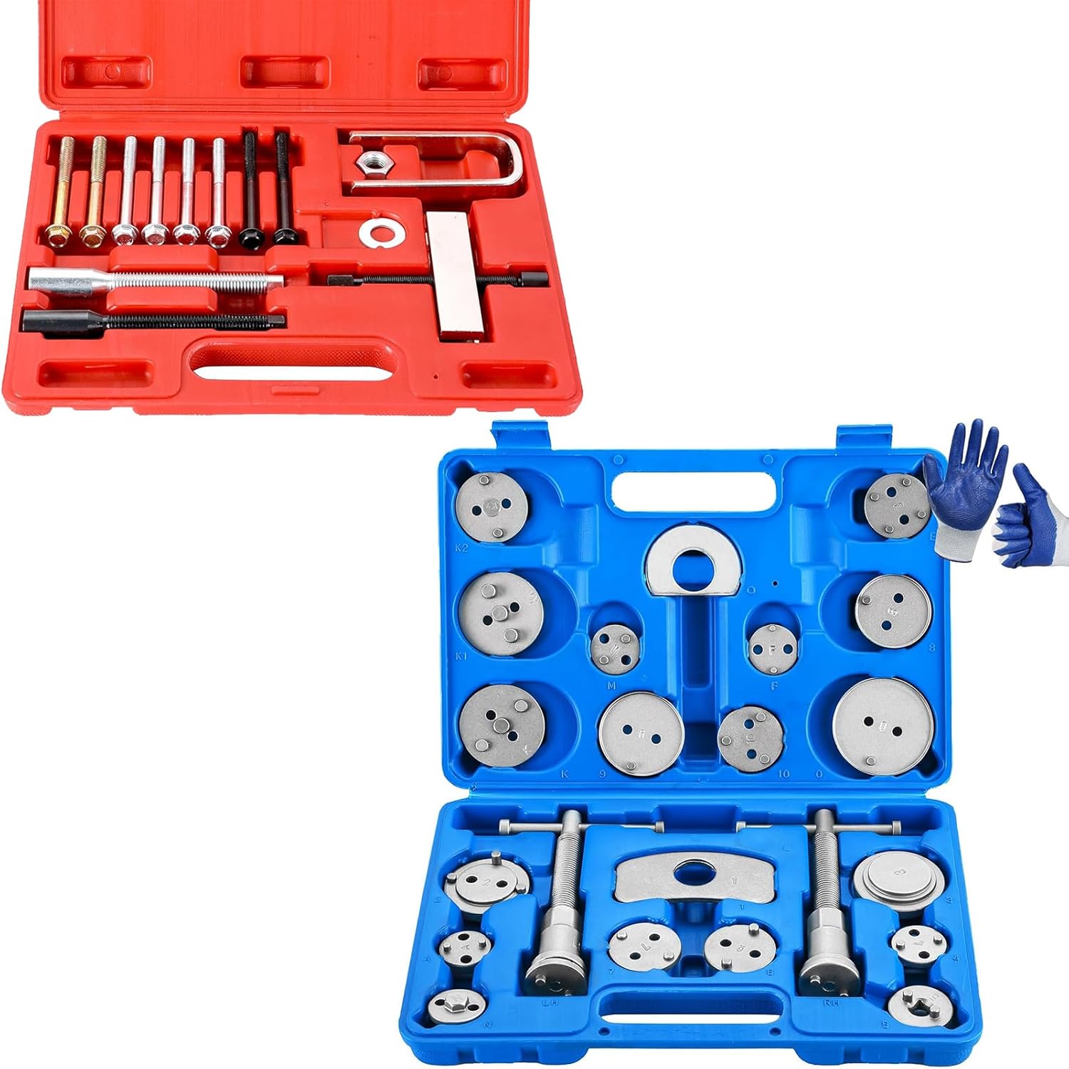 DASBET 24pcs Heavy Duty Disc Brake Caliper Tool & Automotive Car Steering Wheel Puller Compressor Remover Set