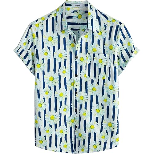 VATPAVE Mens Floral Hawaiian Shirt Casual Button Down Short Sleeve Aloha Beach Shirts