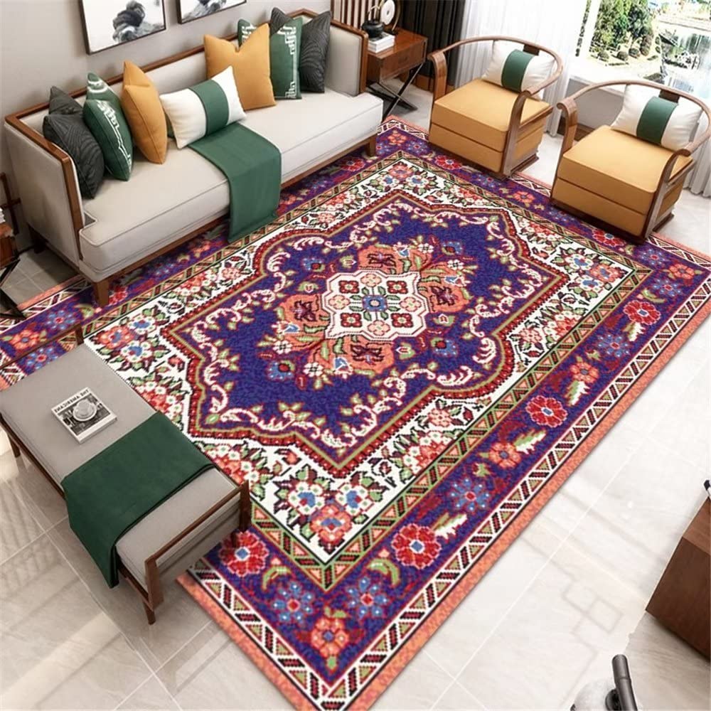Tapis de fleurs géométriques bleues au style vintage élégant