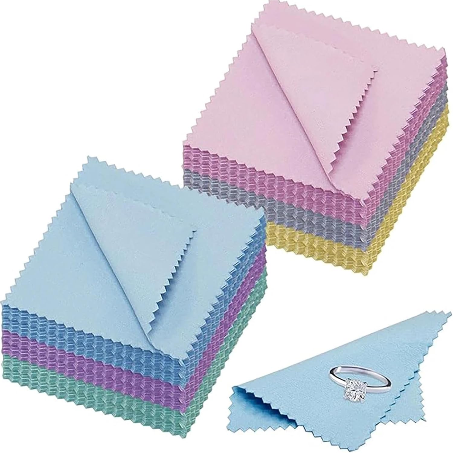 Jewelry Cleaning Cloth 150pcs Jewelry Cleaner Cloth Polishing Cleaning Cloths for Silver Gold Coins Brass Polish Cloths(6x8cm 30Pcs Yellow)