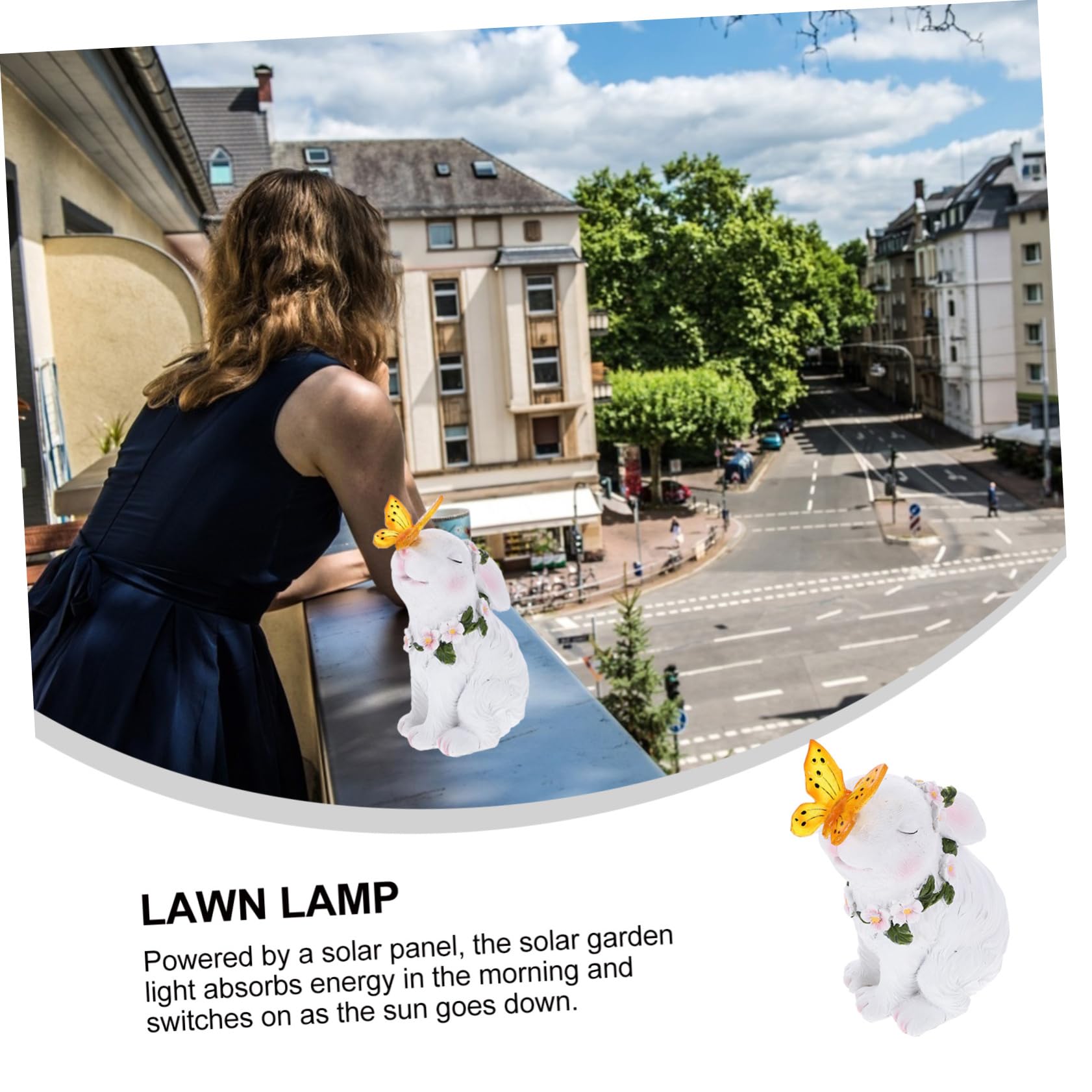 BESTonZON Ornement Lapin Animaux de Plein air décor de Lapin drôle lumière de Statue de en Plein air Ornement de Jardin décoration de Jardin Solaire résine Blanche