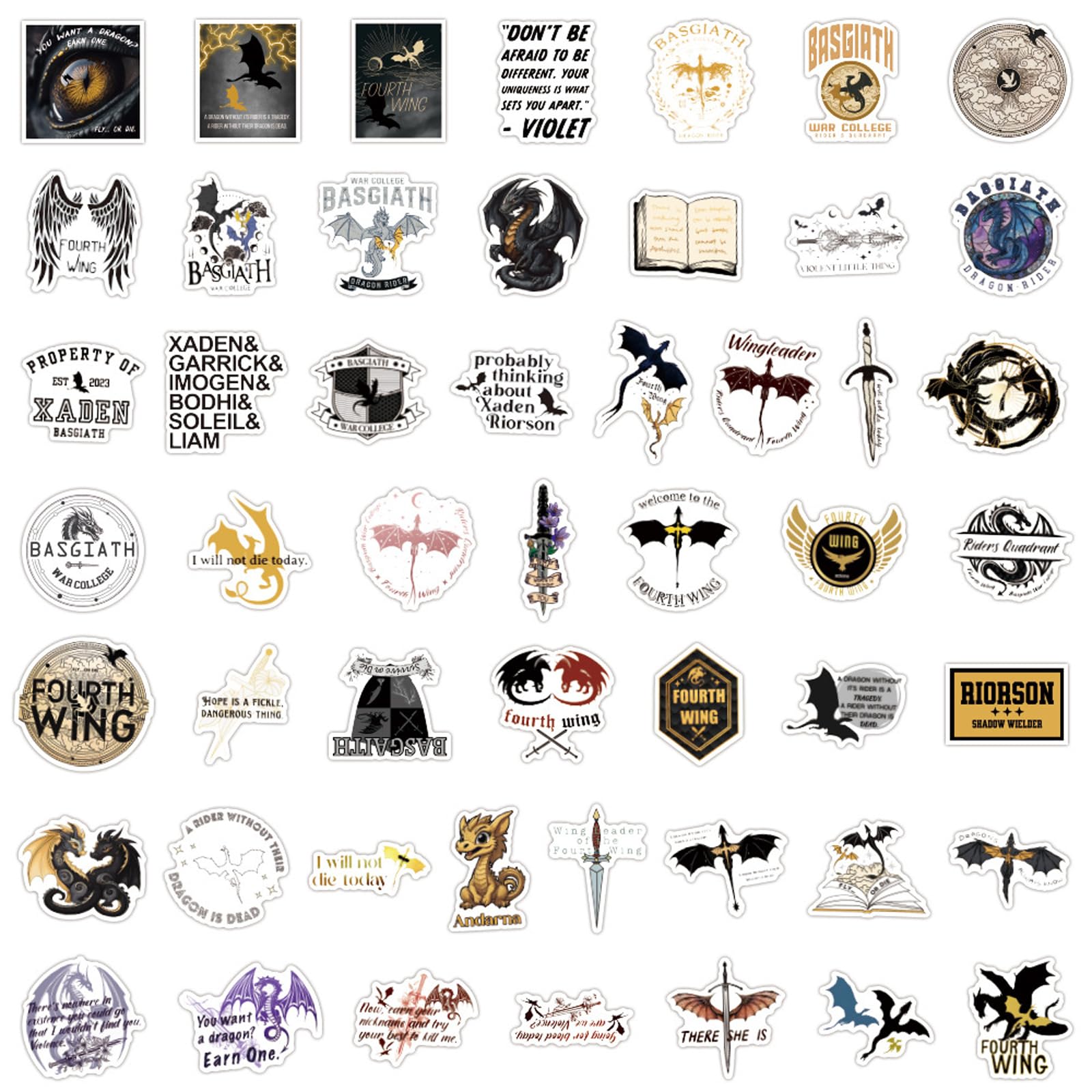 BDSHUNBF Set di 120 Adesivi Fourth Wing, Impermeabile, Adesivi del Drago, Dragon Stickers, per Skateboard, Laptop, Valigia, Bottiglie d'Acqua, Auto