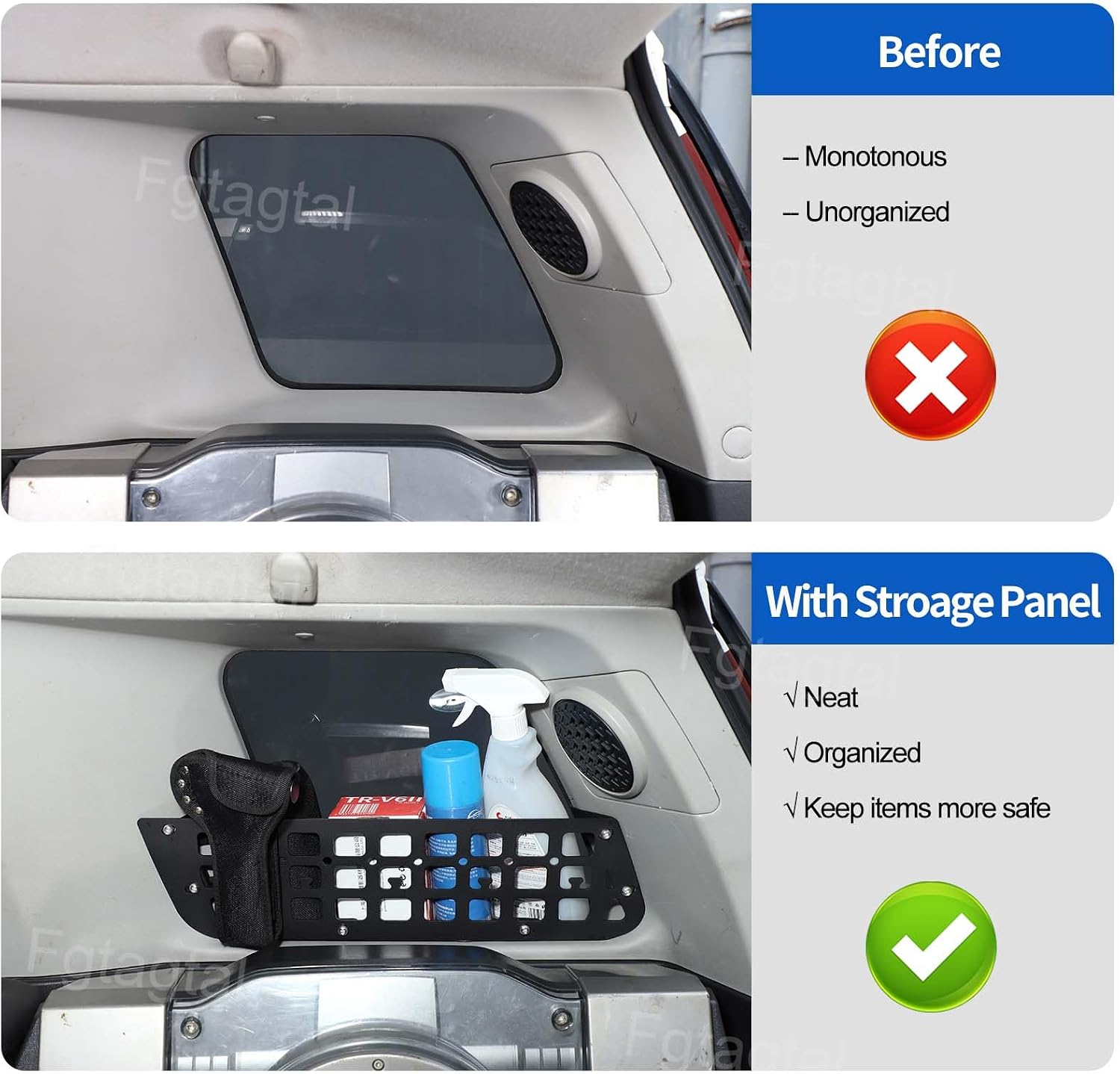 Trunk Storage Panel Holder Compatible with Toyota FJ Cruiser 2007-2021 Rear Side Window Molle Panel Holder Panel Vehicle Rear Organizer Mount Bracket Accessories (Left + Right)