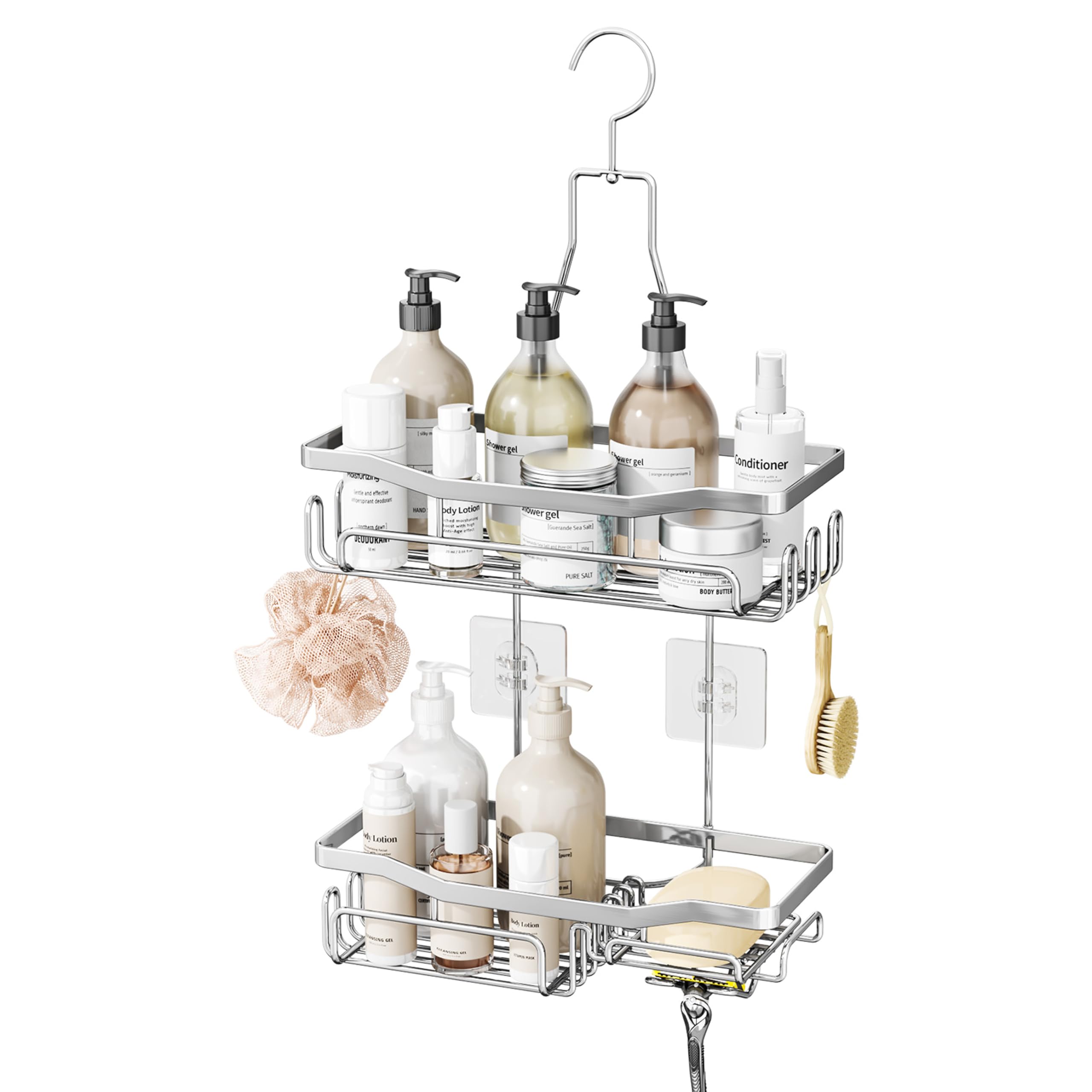HapiRm Duschablage zum Hängen - Duschablage Hängen mit Rasierständer & Seifenhalter - Duschregal Zum Hängen mit Mehreren Haken - Hochwertiger Duschkorb Ohne Bohren Edelstahl for Badezimmer Organizer