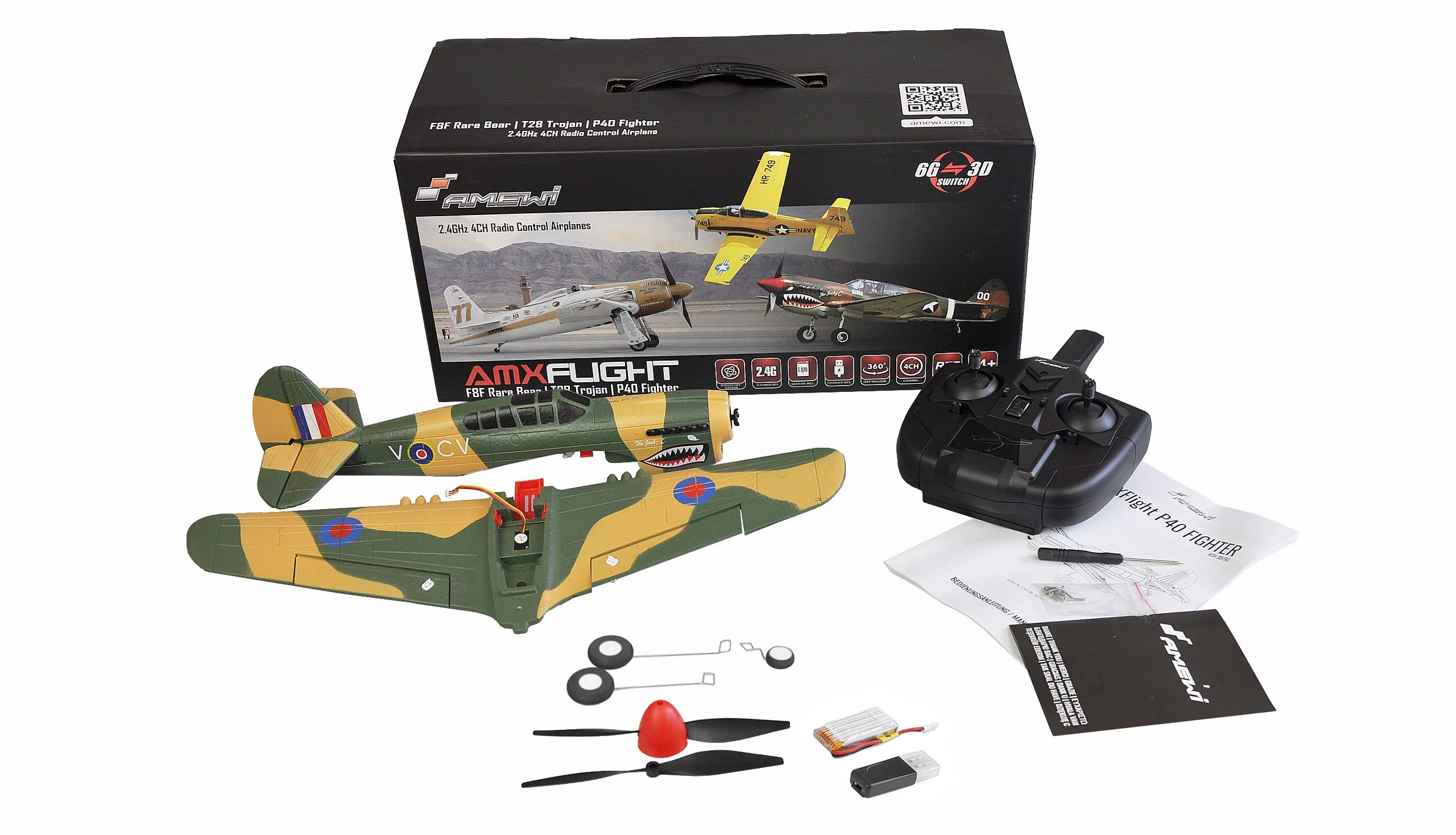Amewi AMXFlight P40 Fighter 4 canali 3D/6G RTF mimetico RC telecomandato