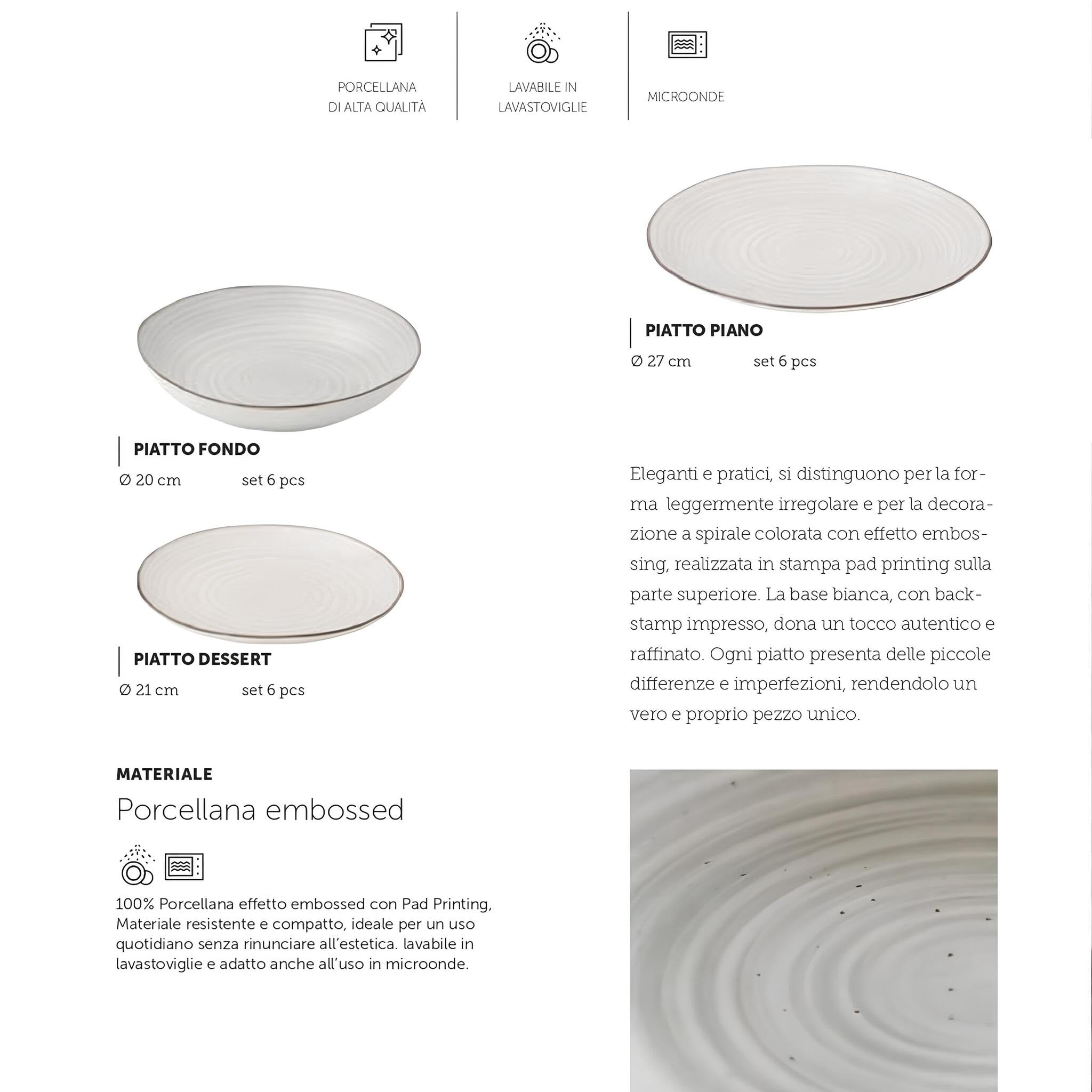 Servizio Piatti 18 Pezzi in Porcellana Colorata – Piatto Piano Fondo e Dessert – Lavabili in Lavastoviglie e Adatti al Microonde (Grigio)