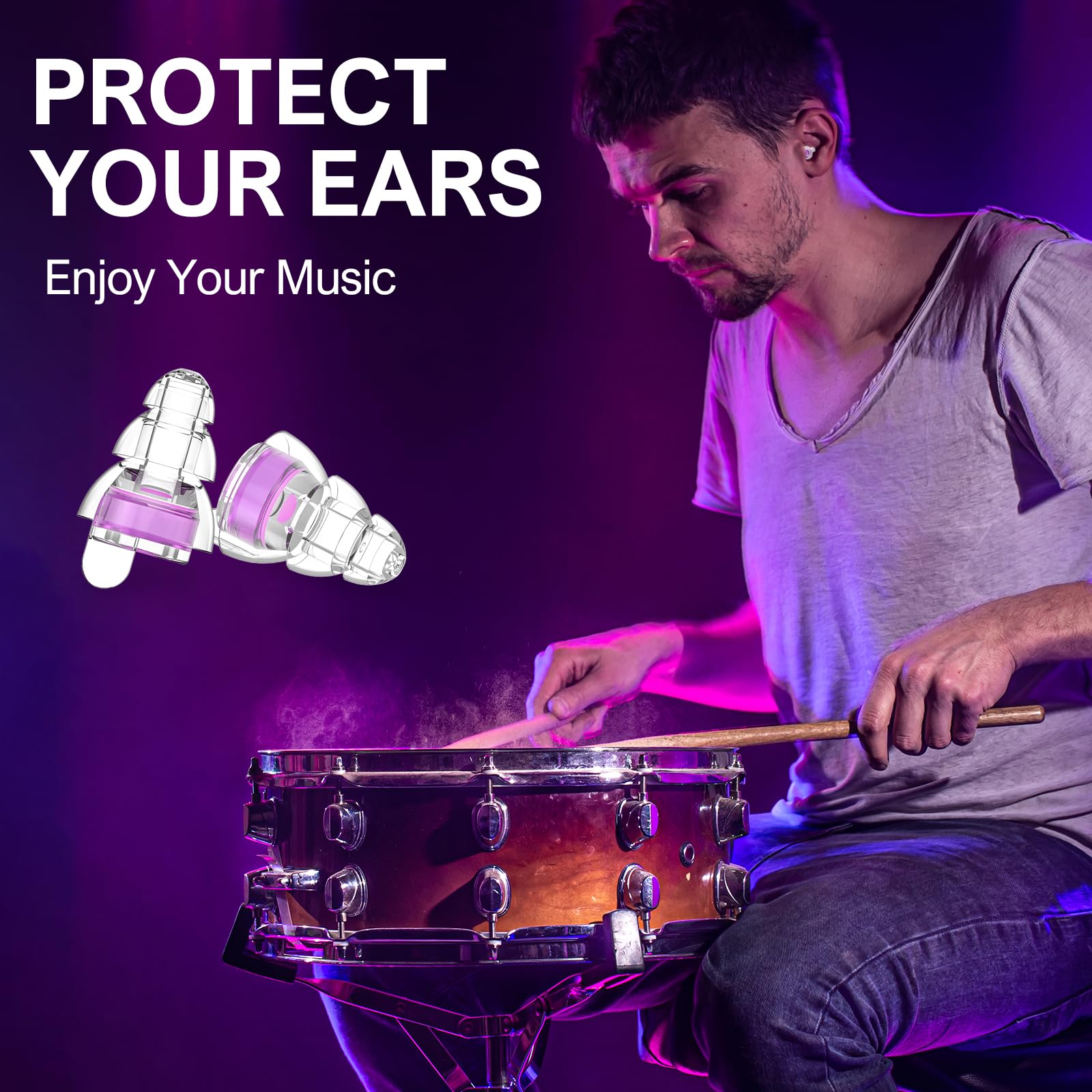 Tapones para los oídos de concierto de alta fidelidad para conciertos, músicos, tapones para los oídos para reducción de ruido, tecnología de filtro avanzada de 24 dB, protección auditiva para