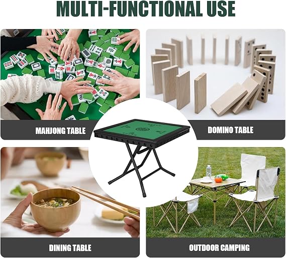 Folding Mahjong Table, Square Table with 4 Drawers, Green Felt Top, Height 75cm - Ideal for Playing Cards and Board Games