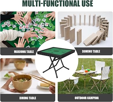 Folding Mahjong Table, Square Table with 4 Drawers, Green Felt Top, Height 75cm - Ideal for Playing Cards and Board Games