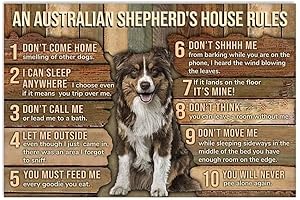 Australian Shepherd Metal Tin Sign: An Australian Shepherd's House Rules