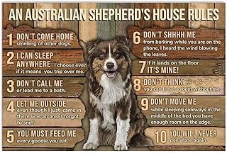 Australian Shepherd Metal Tin Sign An Australian Shepherd'S House Rules Funny Poster Cafe Living Room Kitchen Bathroom Home Art Wall Decor Plaque