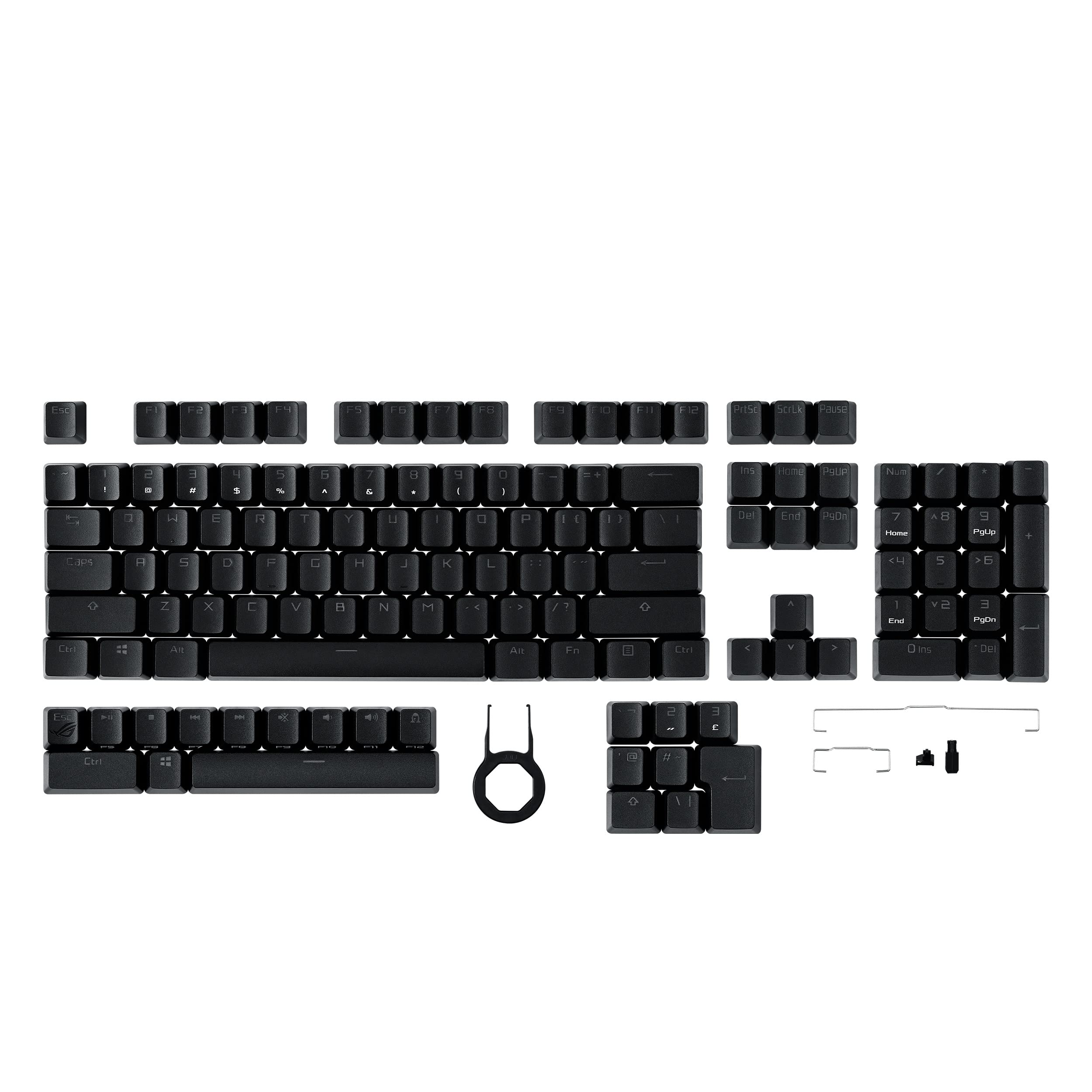 ASUS ROG SET TASTI PBT, Qualità Premium, Materiale a Lunga Durata, Neri | Steli Ridotti, Profili A Media Altezza, Resistenti, Click Migliorati (Layout a 104/105 Tasti per Stati Uniti e Regno Unito)