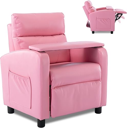 hzlagm Silla reclinable para niños, sillas reclinables para niños pequeños de 3 a 7 años con tabla de mesa portátil, bolsillo lateral y reposapiés