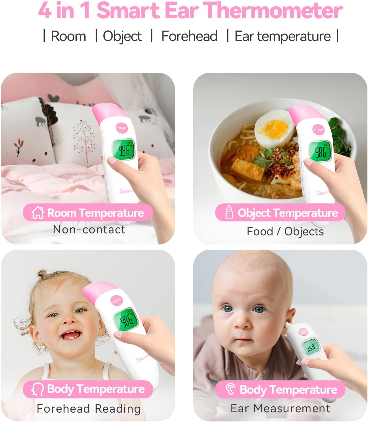 Forehead and Ear Thermometer 1 Non-Contact Balight Body Object