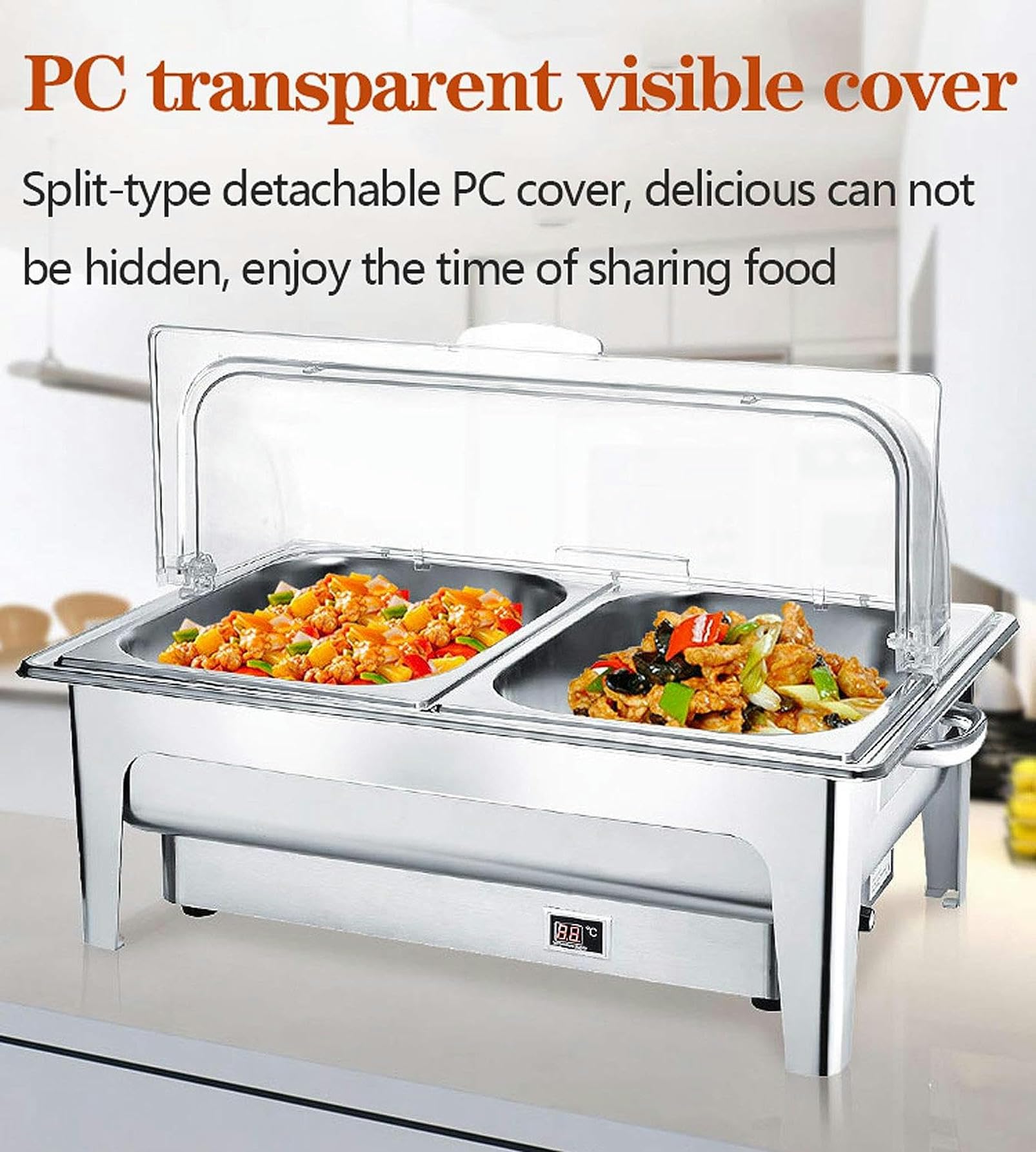 Chafing Dish, Scaldavivande Elettrico Acciaio Inox, Contenitore Scaldavivande Termico Scalda Cibo Commerciale per Buffet, Temperatura Regolabile (35-85 °)