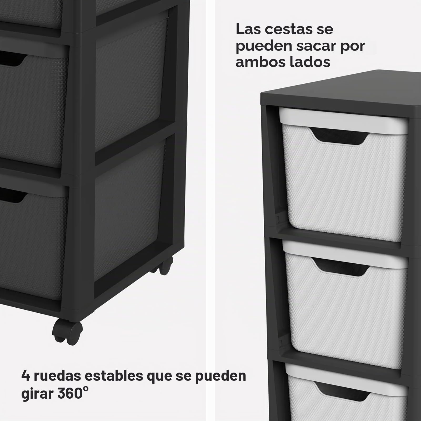 Rotho Jive Cajonera móvil con 3 cajones, 3 x 16l (37.9 x 30.4 x 32.9 cm) | Torre de almacenaje de plástico PP sin BPA con 4 ruedas giratorias para baño y cocina, diseño elegante en antracita y blanco
