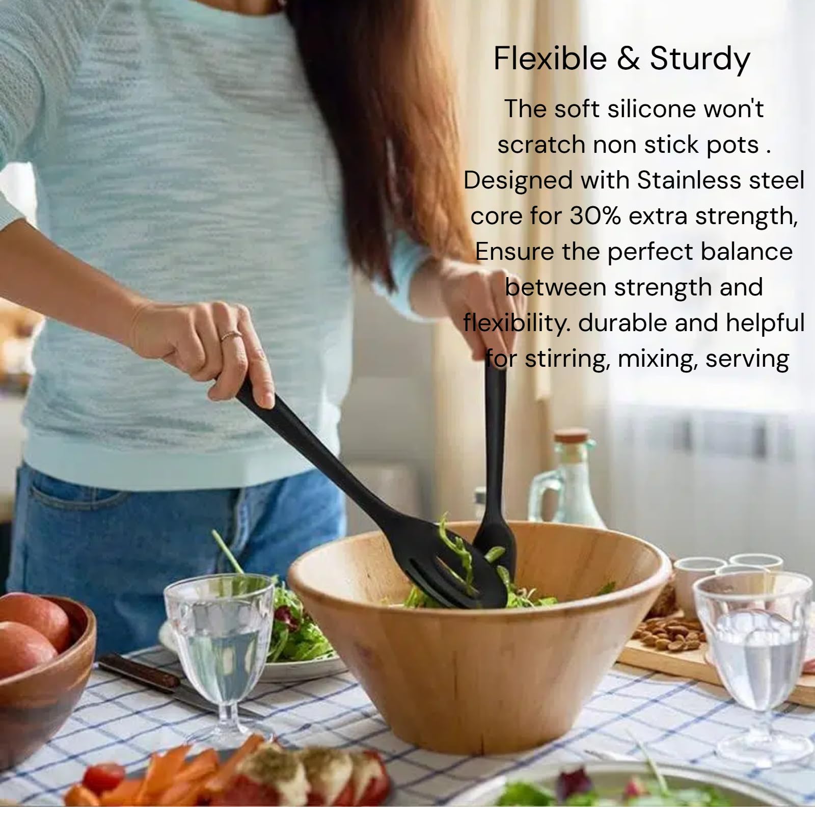 Juego de cucharas antiadherentes del silicón, cucharas de cocina resistentes al calor de 2PCS para mezclar, libre de BPA