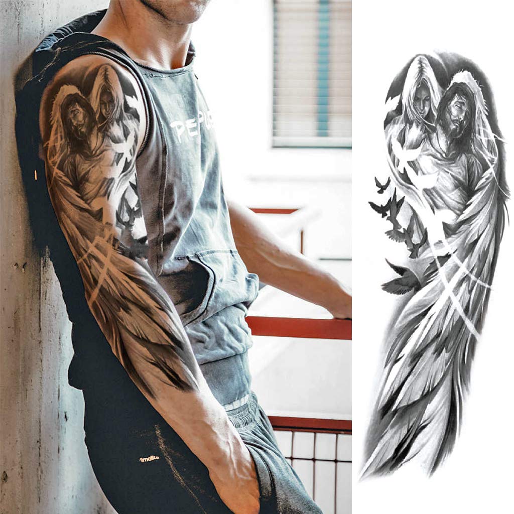 CARGEN® 7 Sheets Full Arm Temporary Tattoo for Adults Tattoo Sleeve for Men Women Lion Skull Large Arm Body Art Tattoo Sticker for Party Makeup