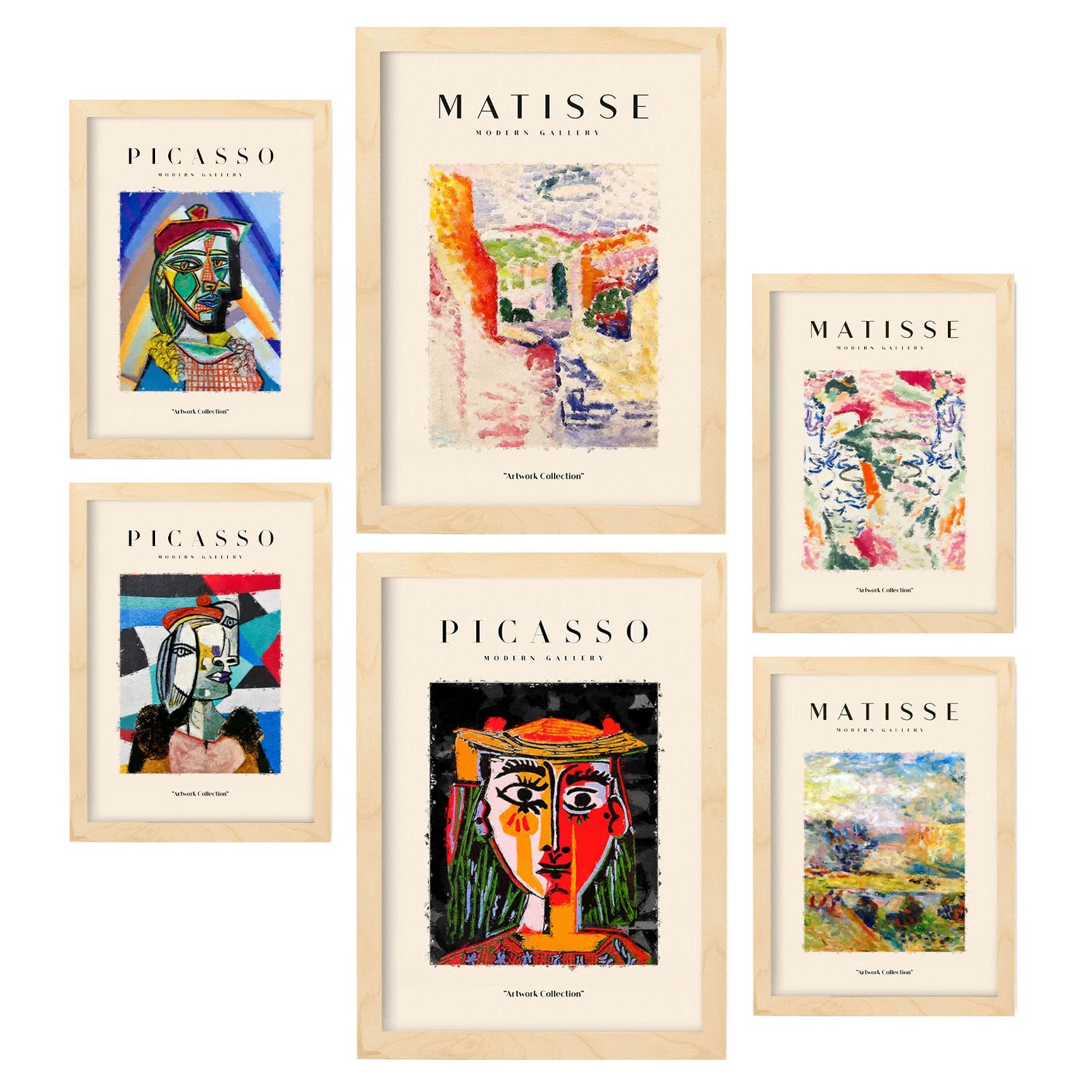 Nacnic Set of 6 Picasso and Matisse Posters. Last Century. Fauvism and Surrealism Art Gallery Aesthetic Prints for Interior Design and Decoration. Sizes A3 & A4. Wooden Frames.