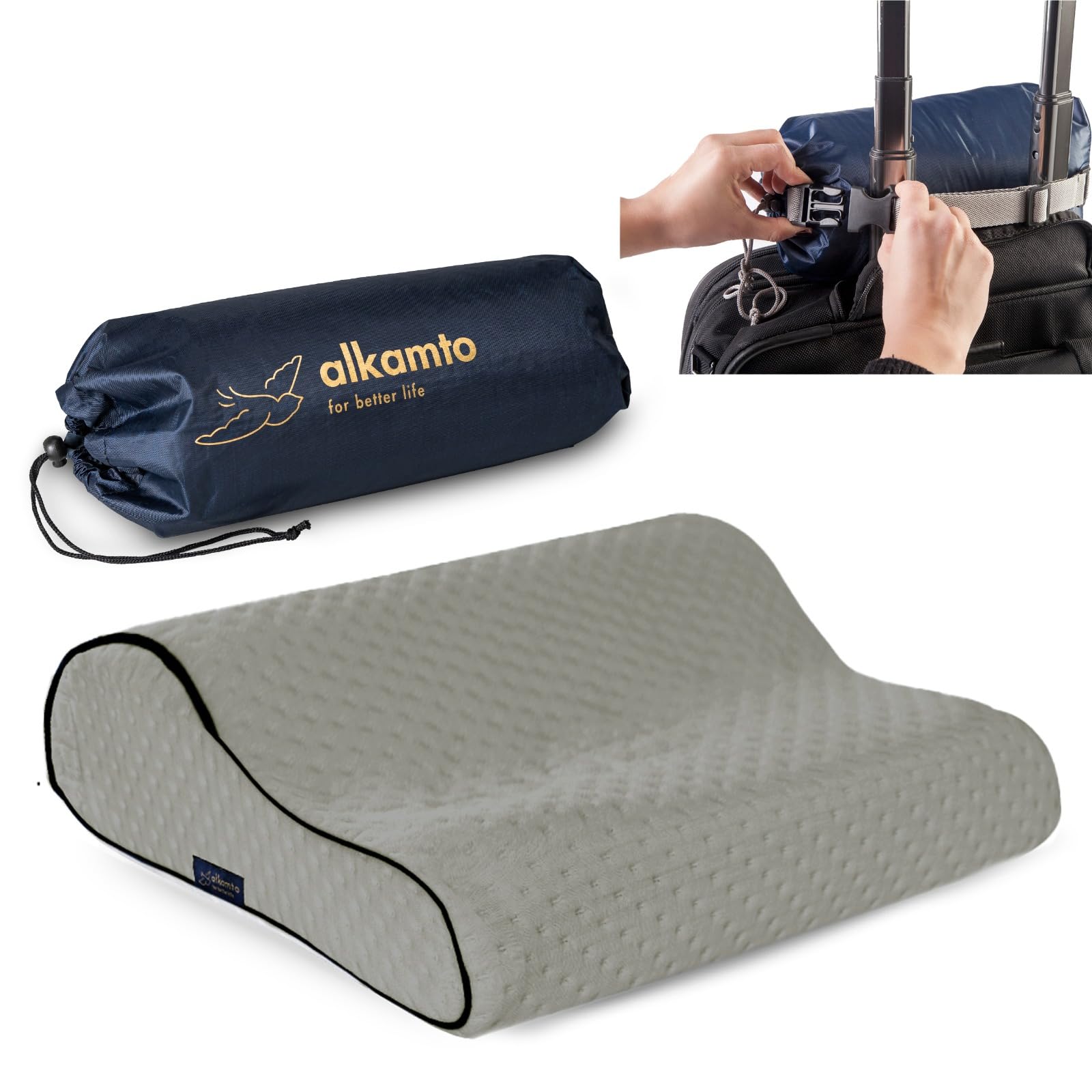 alkamto Reisekissen-Campingkissen-ergonomisches Memory-Schaum-Kissen mit temperaturregulierendem Bezug-Oeko-TEX Made IN Green