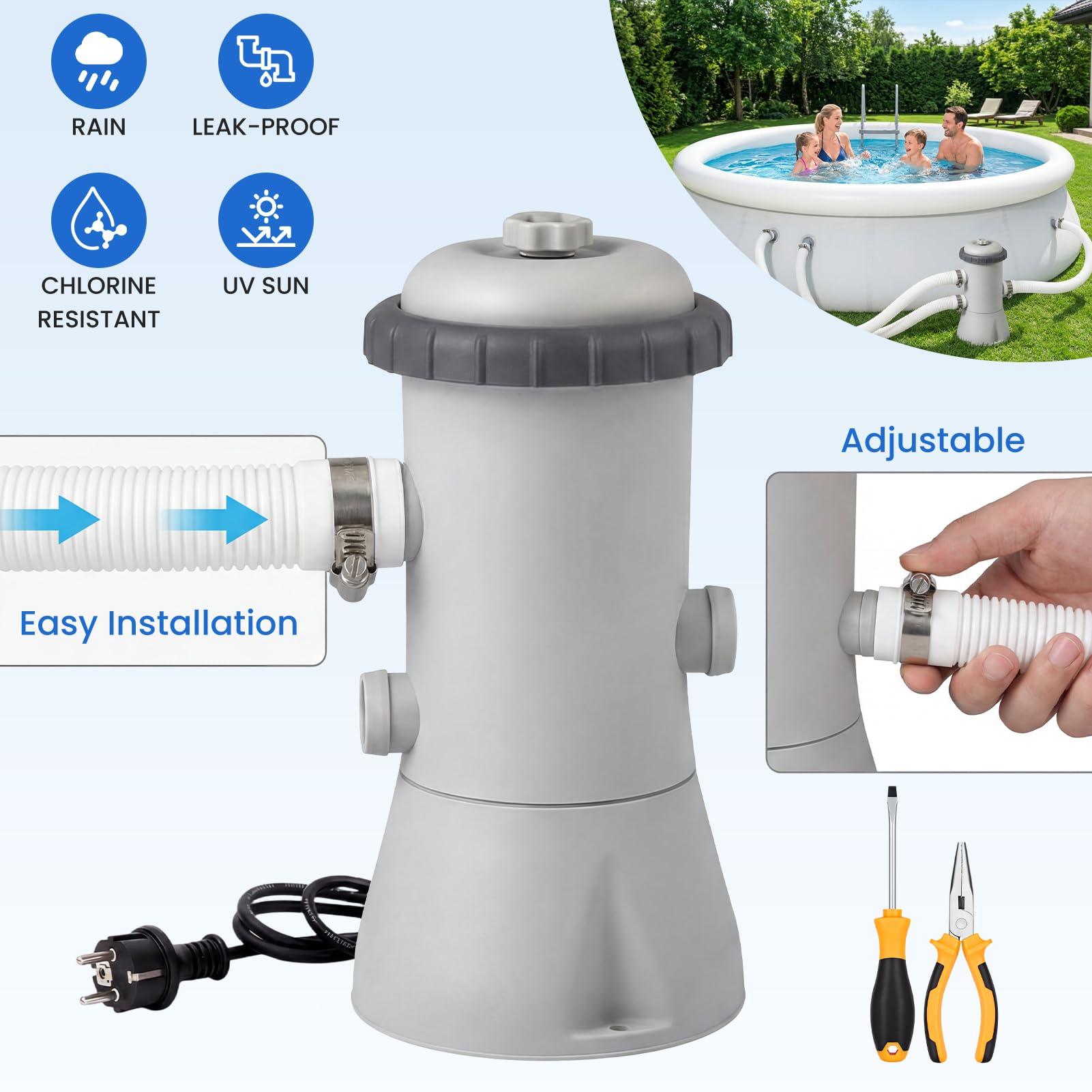 Tuyau Piscine 32mm/1,25, Tuyau de Rechange pour Piscine 150cm de Long avec 4 Pince Métallique, Accessoires de Pompe de Piscine pour Piscines Hors Terre Filtre Intex, Bestway (Paquet de 2)